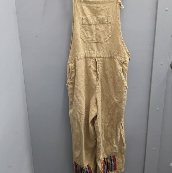 GANESH HIMAL BRILLIANT STRANGER Crinkle Cotton Tan Overalls Small Hippie - Picture 1 of 12